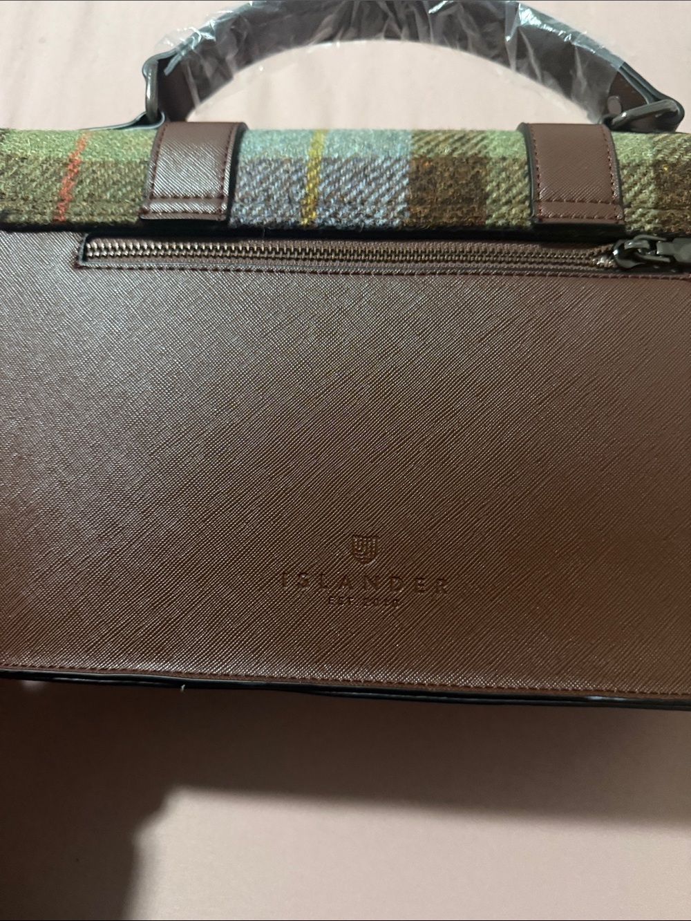 Brown Leather & Blue Plaid Satchel - Handbag - Picture 5 of 8